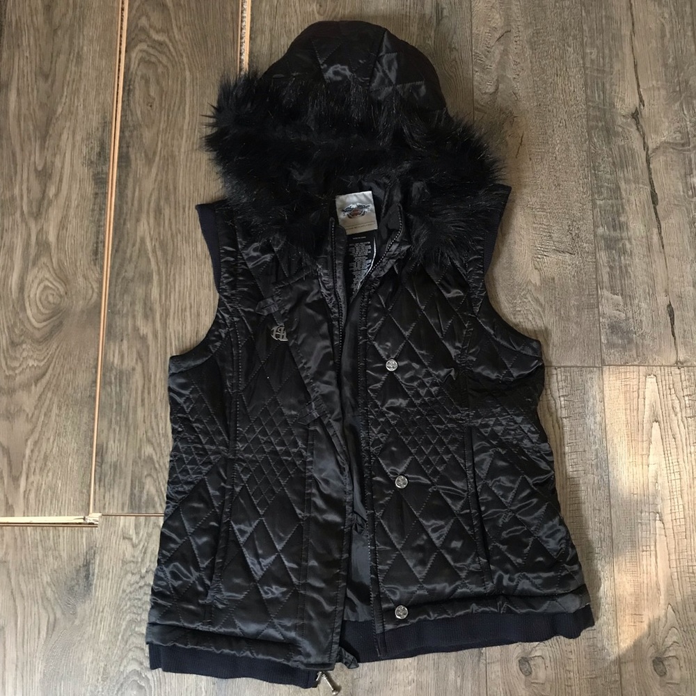 Womens Harley Davidson Quilted Satin Hooded Vest, Siz… Gem